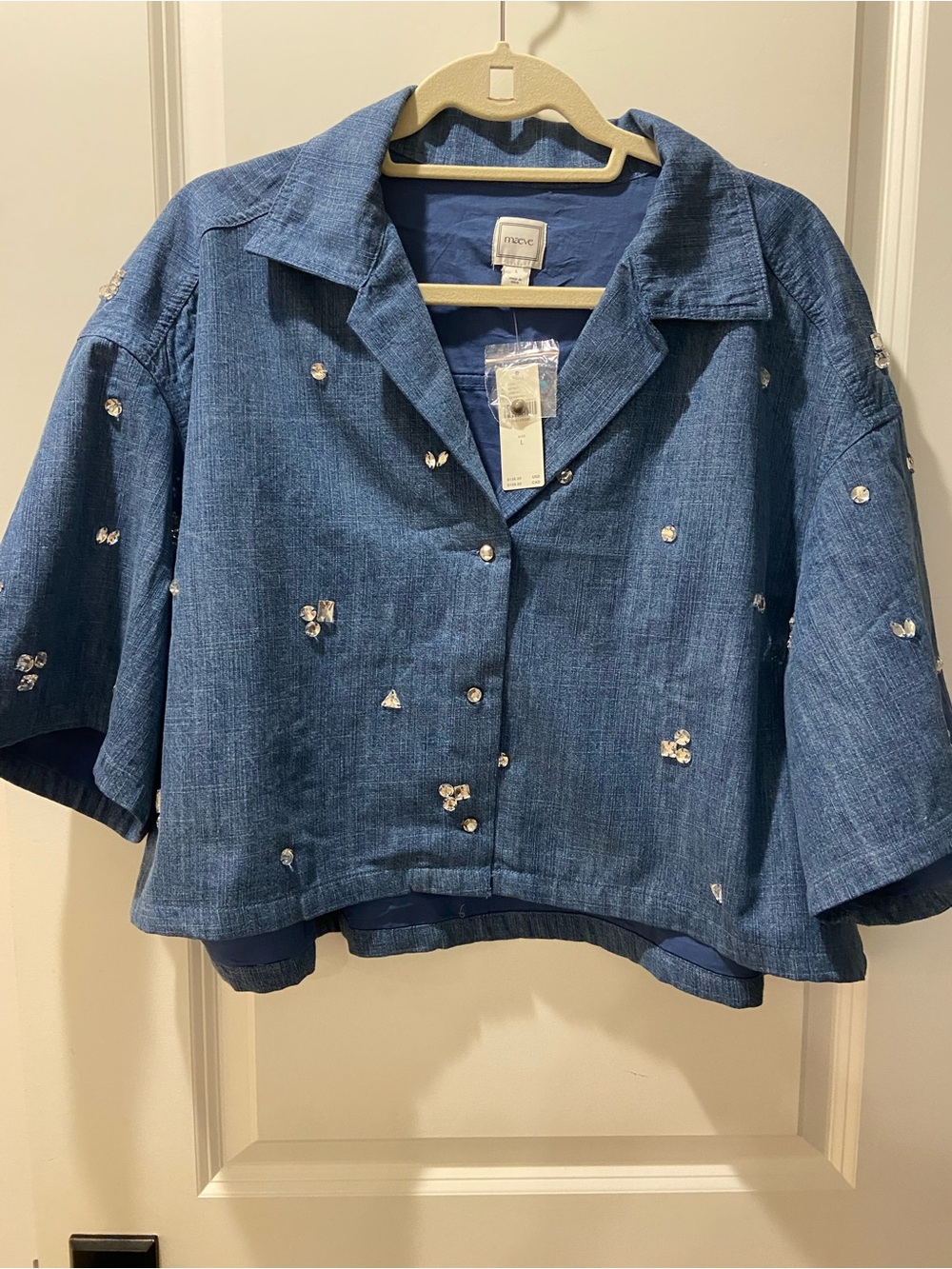 Maeve Blue Embellished Button-Down Shirt
